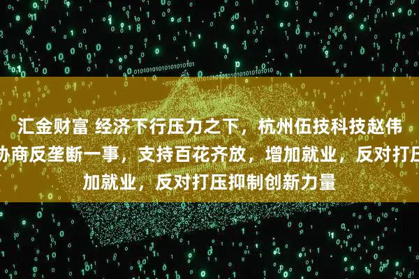 汇金财富 经济下行压力之下，杭州伍技科技赵伟平，欲与巨头协商反垄断一事，支持百花齐放，增加就业，反对打压抑制创新力量